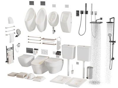 现代小便斗、马桶、淋浴花洒