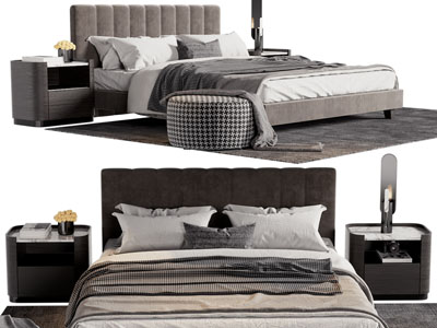 现代双人床、床头柜