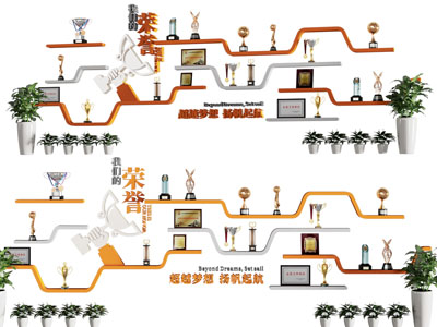 现代奖状奖杯荣誉背景墙3d模型 现代奖状奖杯荣誉背景墙