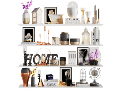 现代多层隔板烛台、沙漏摆件组合