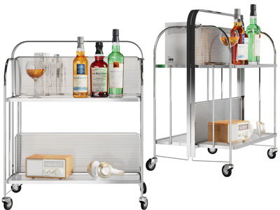 现代不锈钢置物小车、餐车