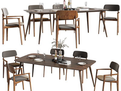 北欧实木长方形餐桌椅组合