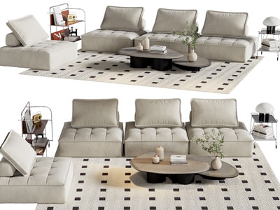 现代布艺多人沙发、茶几组合