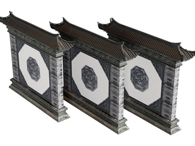 新中式景墙3d模型 新中式景墙