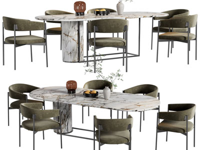 现代椭圆形餐桌椅组合