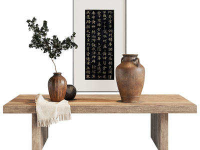 新中式长凳子、挂画