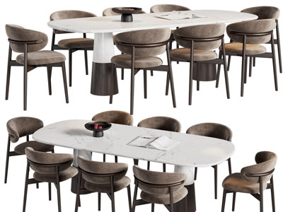 现代大理石椭圆形餐桌椅组合