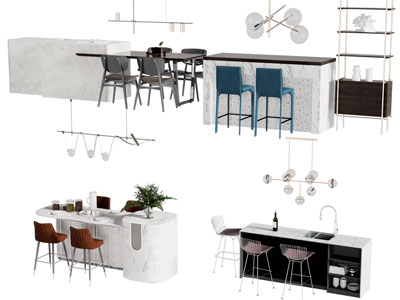 现代水吧台餐桌椅组合