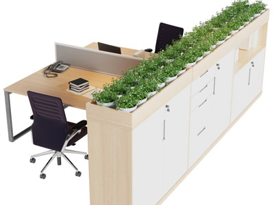 现代收纳柜的办公桌椅组合