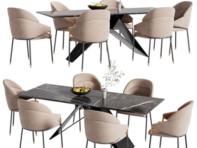 现代长方形餐桌椅组合