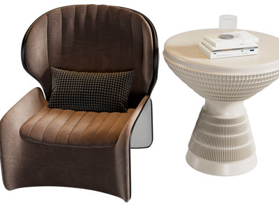 现代休闲椅子、沙发椅、边几