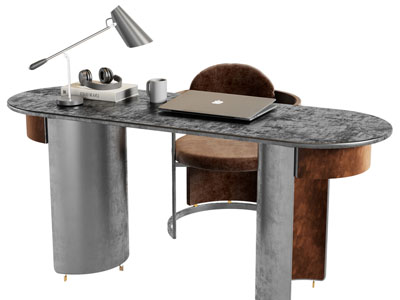 现代椭圆形书桌椅组合