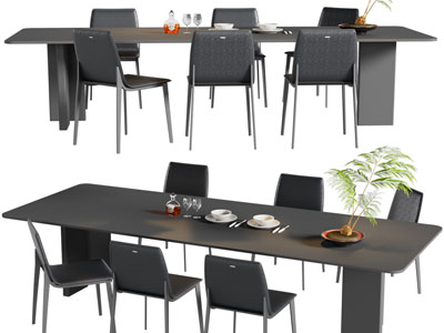 现代长方形餐桌椅组合