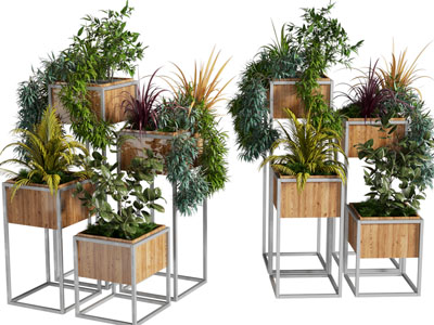 现代户外花架实木花盆盆栽植物