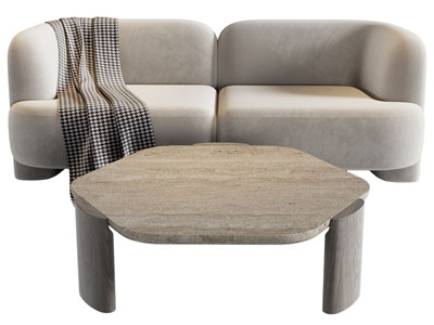 现代双人沙发、茶几3d模型 现代双人沙发、茶几