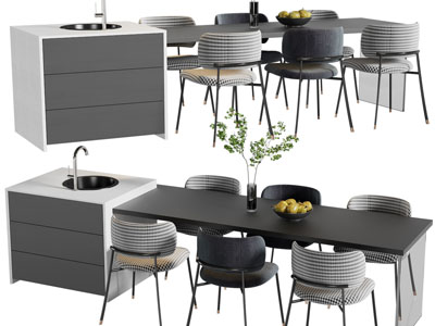 现代水吧台餐桌椅组合