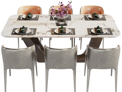 现代长方形餐桌椅组合