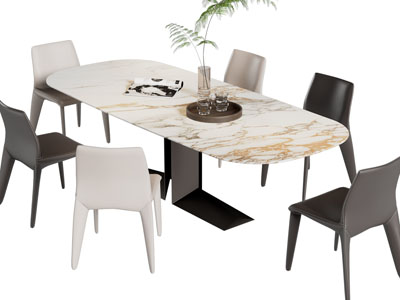 现代椭圆形餐桌椅组合