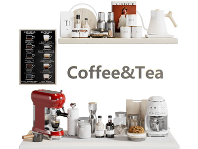 现代咖啡奶茶料理台、厨具组合
