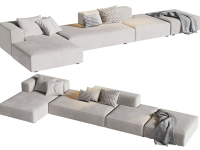 现代布艺转角多人沙发