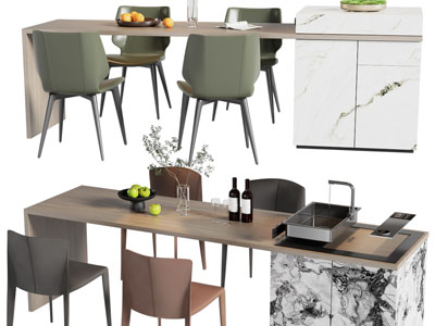 现代水吧台餐桌椅组合