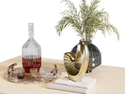 现代花瓶花卉、酒瓶酒杯3d模型 现代花瓶花卉、酒瓶酒杯