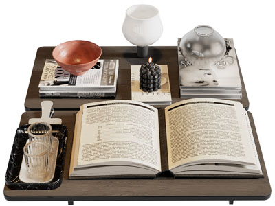 现代书籍、烛台摆件组合