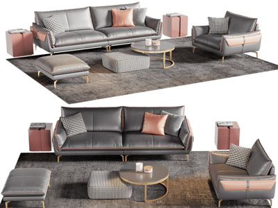 现代双人、单人沙发、茶几组合