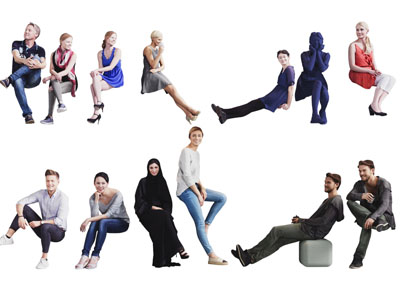 现代不同姿态的女人男人人物