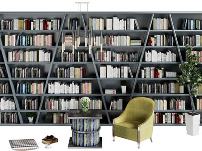 现代书柜、休闲椅子