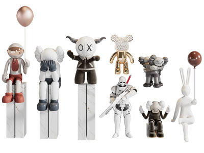 现代kwas公仔、兔子雕塑雕刻摆件组合