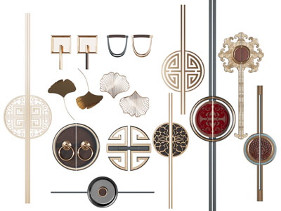 新中式拉手、墙饰3d模型 新中式拉手、墙饰