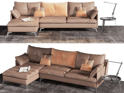 现代转角多人沙发、边几