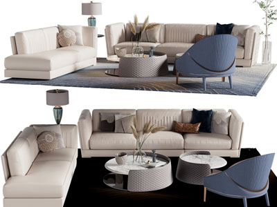 现代布艺多人、双人沙发、休闲椅和茶几组合