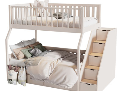 北欧带栏杆、收纳抽屉的上下床