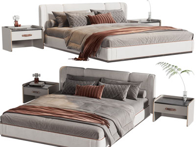 现代布艺双人床、床头柜