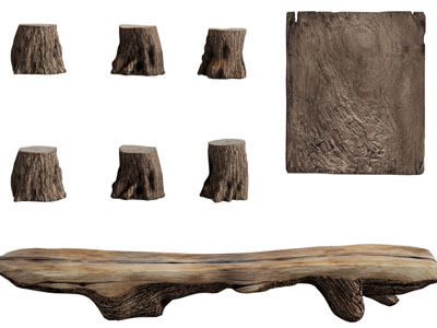 现代木桩茶桌、木桩凳子