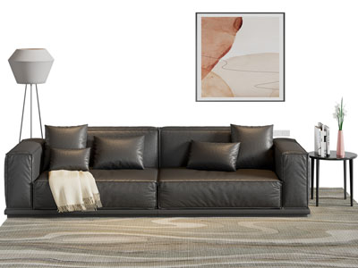 现代双人沙发、边几、落地灯3d模型 现代双人沙发、边几、落地灯