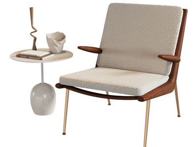 现代轻奢休闲椅子、边几