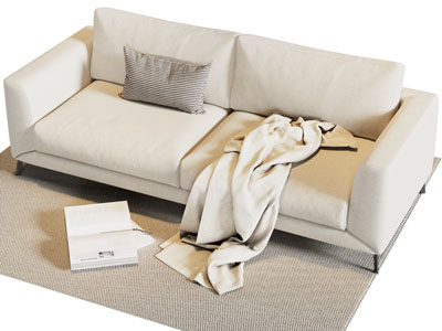 现代白色布艺双人沙发3d模型 现代白色布艺双人沙发