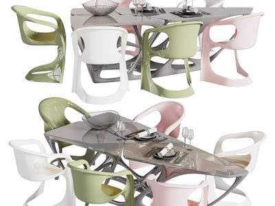 现代三角形拼接餐桌椅组合