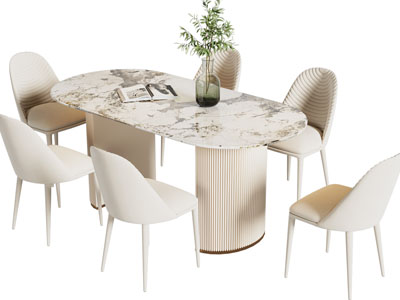 现代椭圆形餐桌椅组合