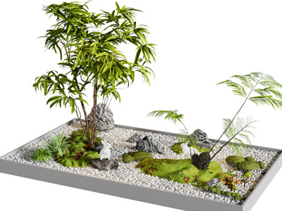 新中式树木、花草、石子景观园艺小品