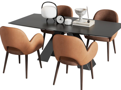 现代长方形餐桌椅组合