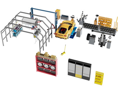现代修车厂汽车维修器材3d模型 现代修车厂汽车维修器材