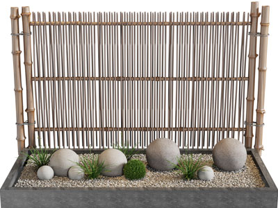 新中式竹竿、花坛石头景观小品