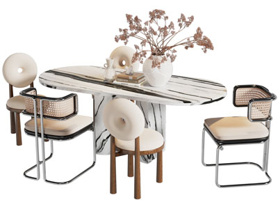 侘寂风椭圆形餐桌椅组合