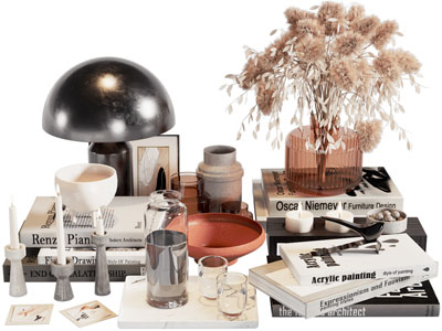 现代书籍、台灯、香薰摆件组合