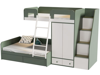 现代错层带衣柜的上下床