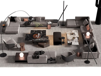 现代转角多人沙发、茶几组合